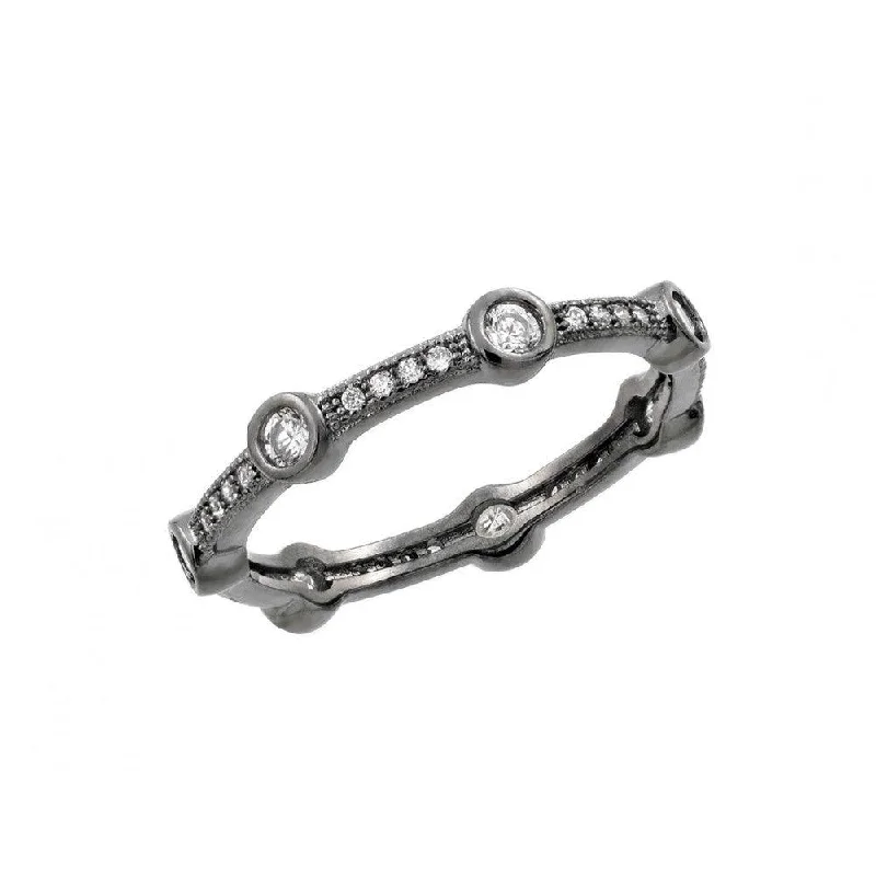 Ladies rings youthful flair-Oxidized Rhodium Plated Silver 925 Round Clear CZ Eternity Ring - BGR00916