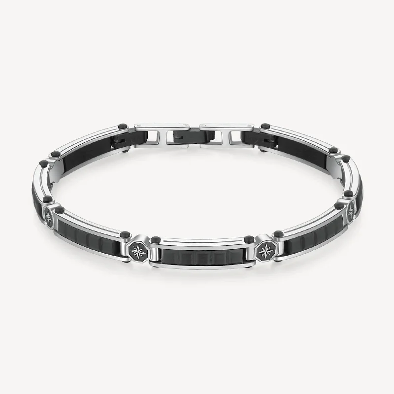 Ladies bracelets minimalist looks-Stainless Steel and Satin Black Bracelet