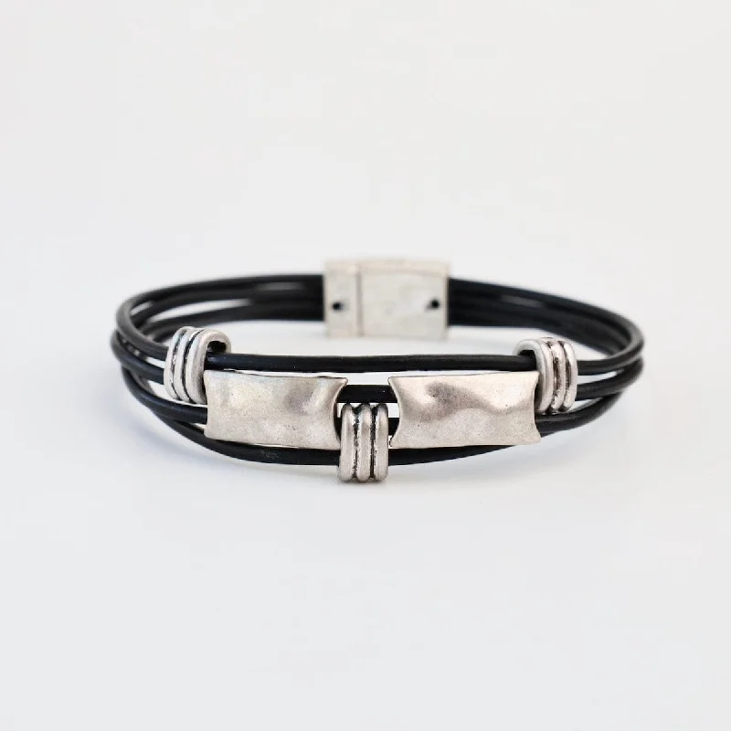 Ladies bracelets bridal essentials-Matte Silver Black Rectangle Bracelet