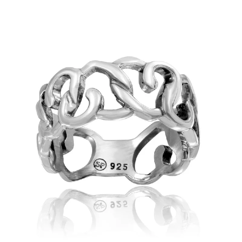 Ladies rings standout pieces-High Polished 925 Sterling Silver Linked Hearts Ring - CR00735