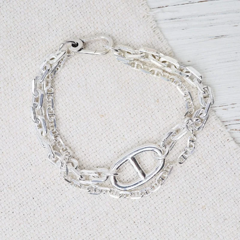 Ladies bracelets cuff looks-Sterling Silver Double Chain with Anchor Link Bracelet