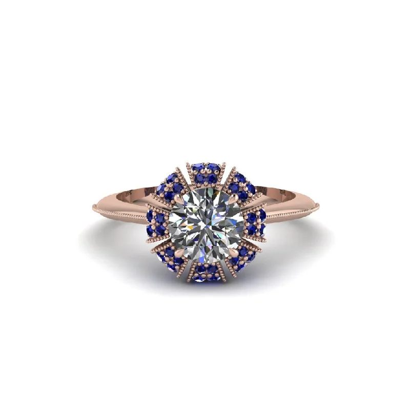 Ladies engagement rings popular brands-Sapphire Crown Halo Engagement Ring - Annie No. 62