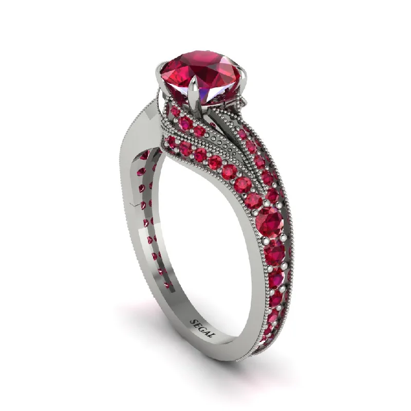 Ladies engagement rings sentimental value-Ruby 14K Gold Pave Engagement Ring - Magnolia No. 57