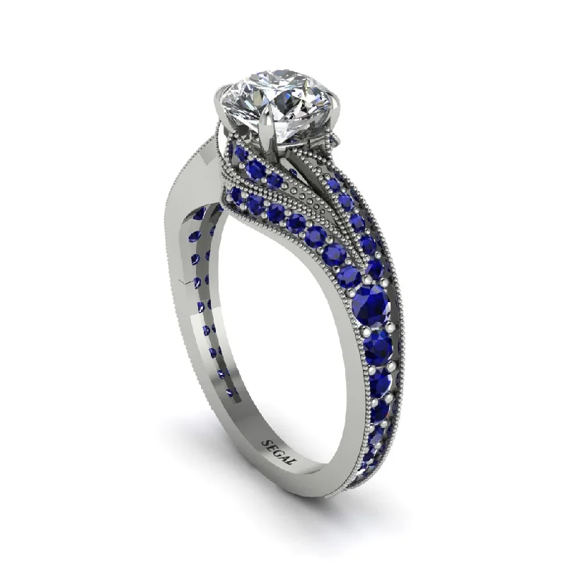 Ladies engagement rings hypoallergenic-Sapphire 14K Gold Pave Engagement Ring - Magnolia No. 63