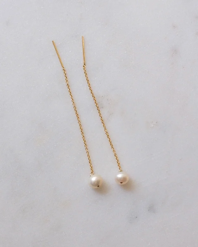 Ladies earrings discount deals-Pearl threader earrings