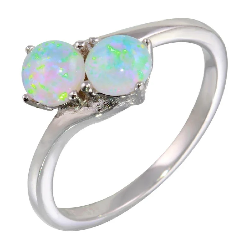 Ladies rings classic looks-Rhodium Plated 925 Sterling Silver Twin CZ Opal Ring - STR01076