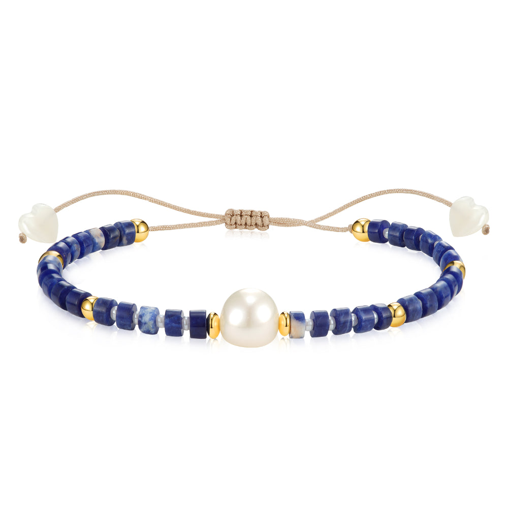 Ladies bracelets geometric patterns-Adjustable Healing Crystal Bracelet Natural Sodalite Gemstone Beads with Irregular Pearl