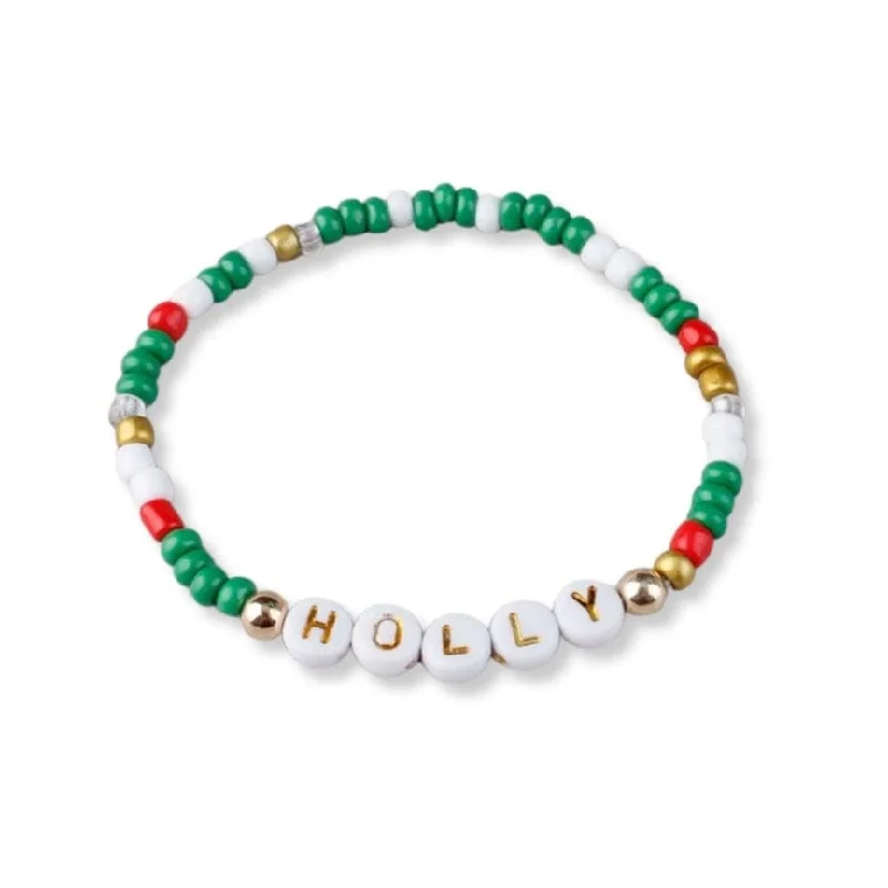 Ladies bracelets designer labels-Holly Holiday Beaded Friendship Stretch Bracelets