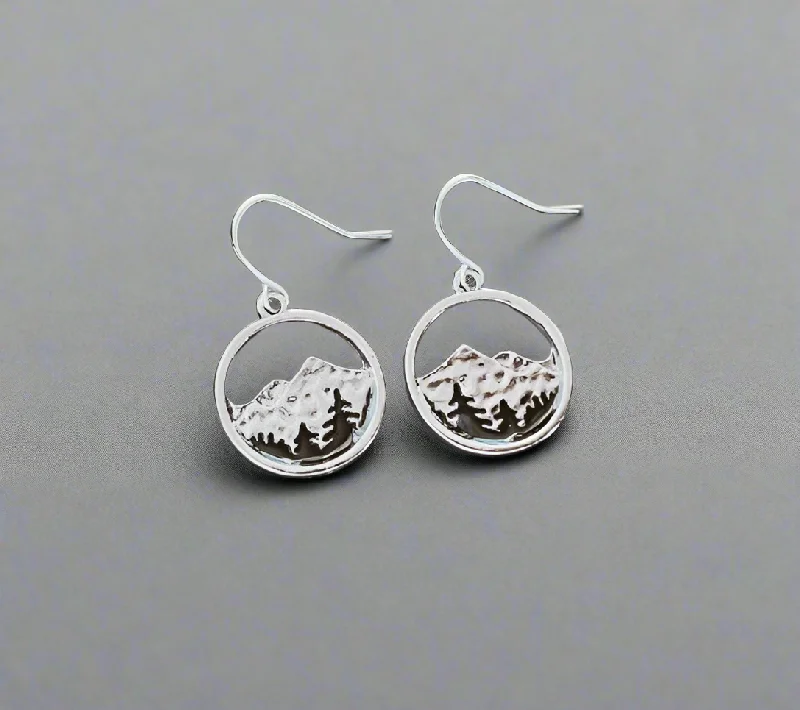 Ladies earrings diamond accents-Round Mountain Range Earrings