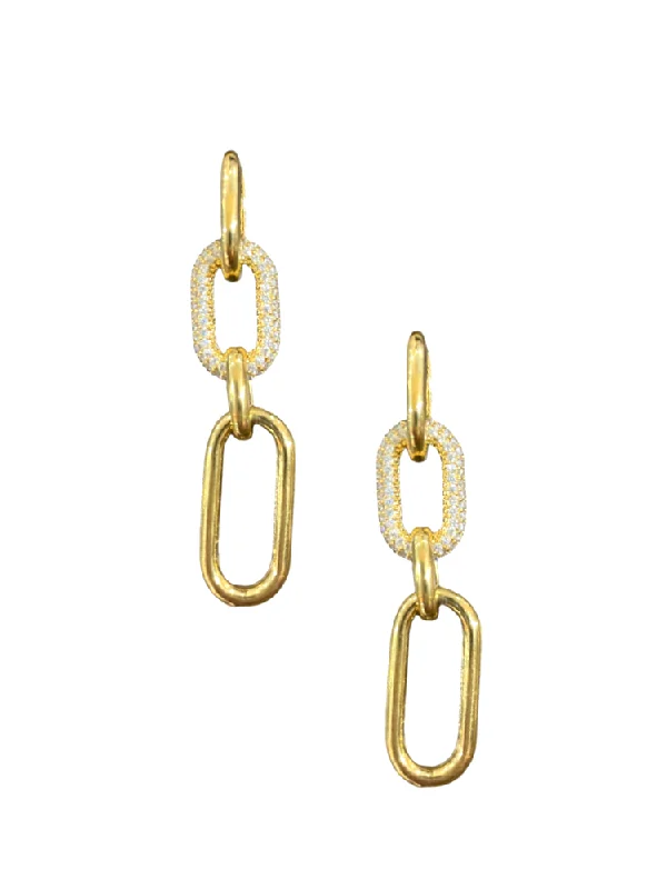 Ladies earrings standout designs-Pave Link Earring - Gold