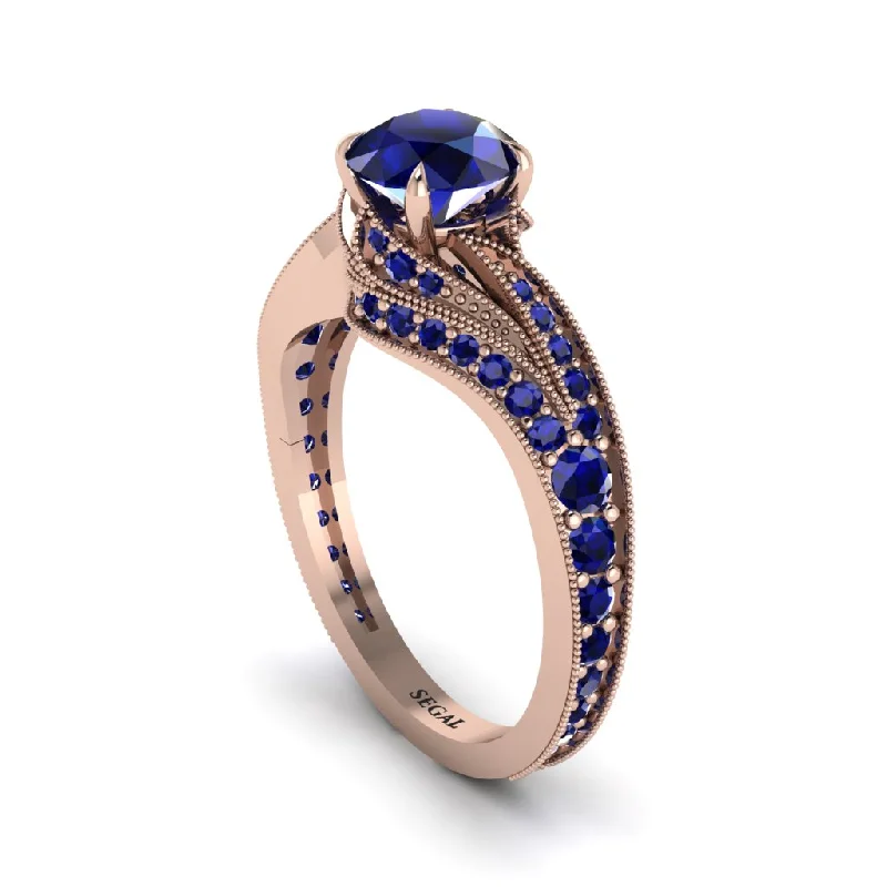 Ladies engagement rings heart accents-Sapphire 14K Gold Pave Engagement Ring - Magnolia No. 74