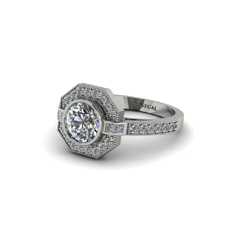 Ladies engagement rings eco-friendly-Diamond Octagon Halo Engagement Ring - Leia No. 3