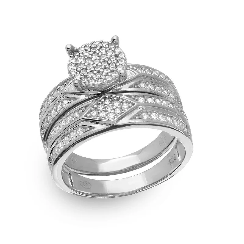 Ladies rings customer reviews-Silver 925 Rhodium Plated Round Pave Center Trio Bridal Ring - GMR00162