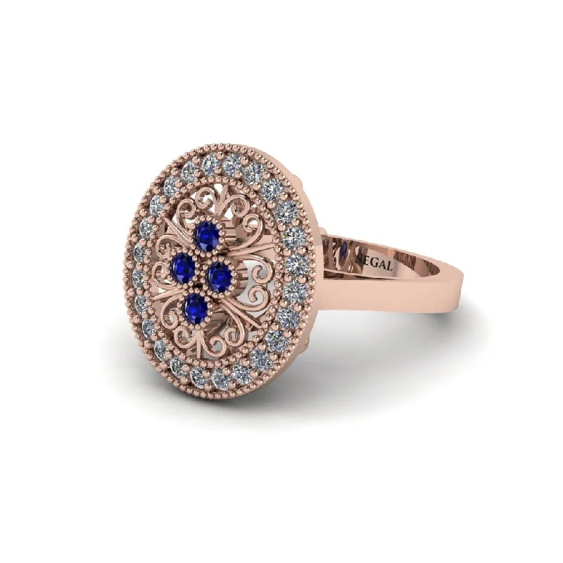 Ladies engagement rings pave settings-Sapphire Vintage Victorian Floral Halo Engagement Ring - Nina No. 14