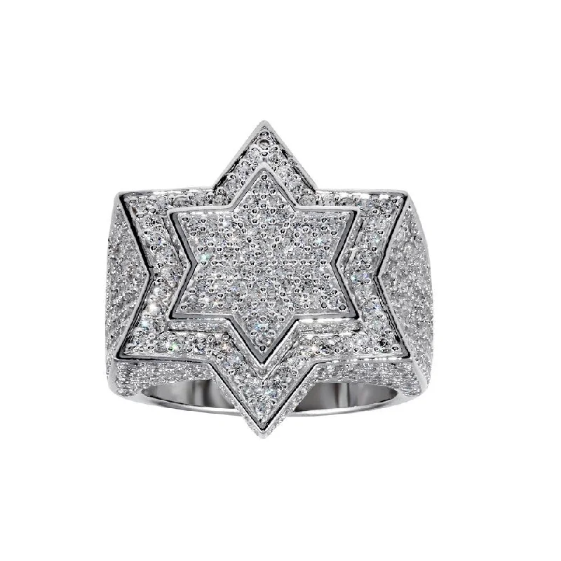 Ladies rings sister sets-Rhodium Plated 925 Sterling Silver Star CZ Ring - GMR00312