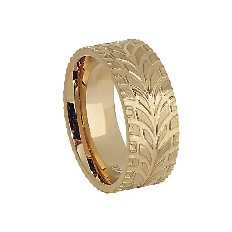 Ladies rings online shopping-Gold IP Finish Stainless Steel Feathered Band  - Size 12