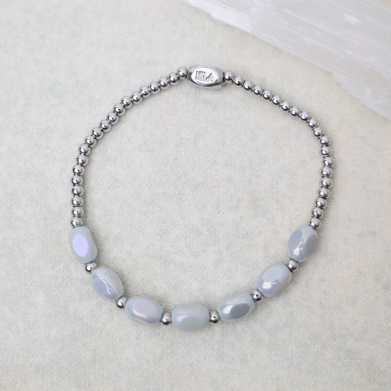 Ladies bracelets silver finishes-Meet Me Half Way Pop Of Color Bracelet in Glacier Grey & Stainless Steel