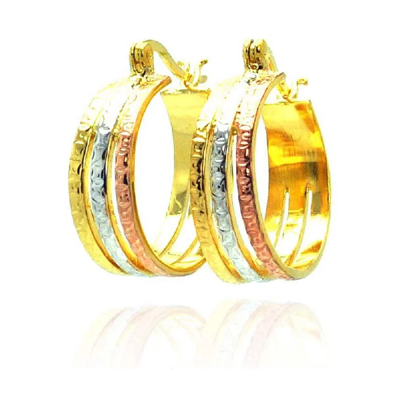 Ladies earrings creative pieces-Silver 925 Gold and Silver and Bronze Rhodium Plated CZ Hook Earrings - STE00445