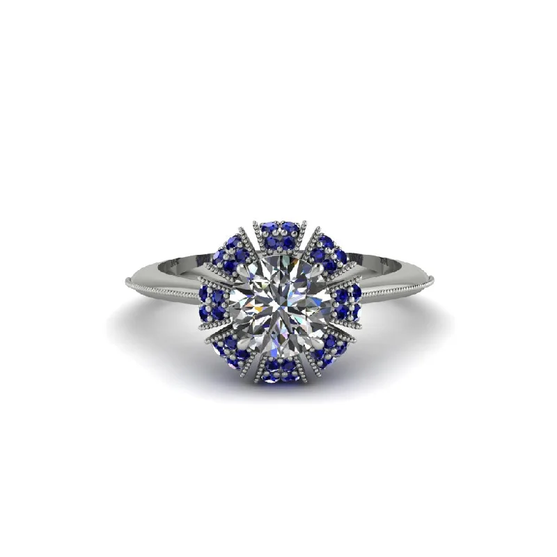 Ladies engagement rings diamond cuts-Sapphire Crown Halo Engagement Ring - Annie No. 63