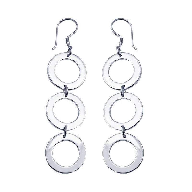 Ladies earrings creative pieces-Silver 925 Rhodium Plated Three Open Circle Dangling Hook Earrings - DSE00021