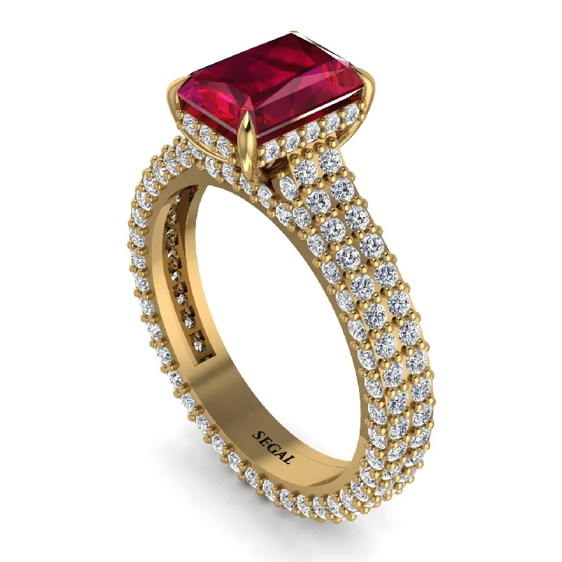 Ladies engagement rings affordable finds-Radiant Cut Ruby Pave Engagement Ring - Kenzie No. 10