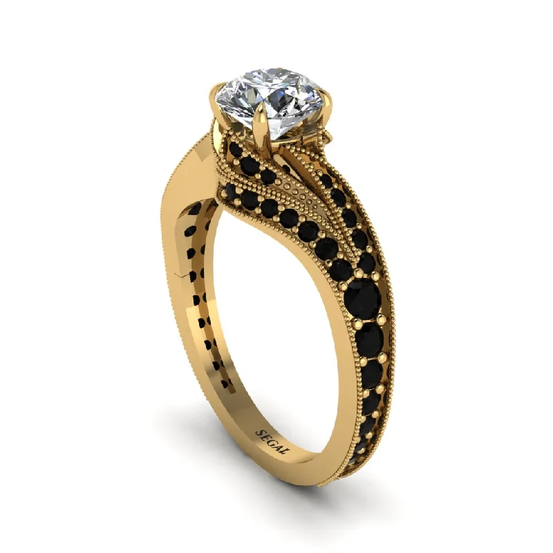 Ladies engagement rings celebrity trends-Black Diamond 14K Gold Pave Engagement Ring - Magnolia No. 31