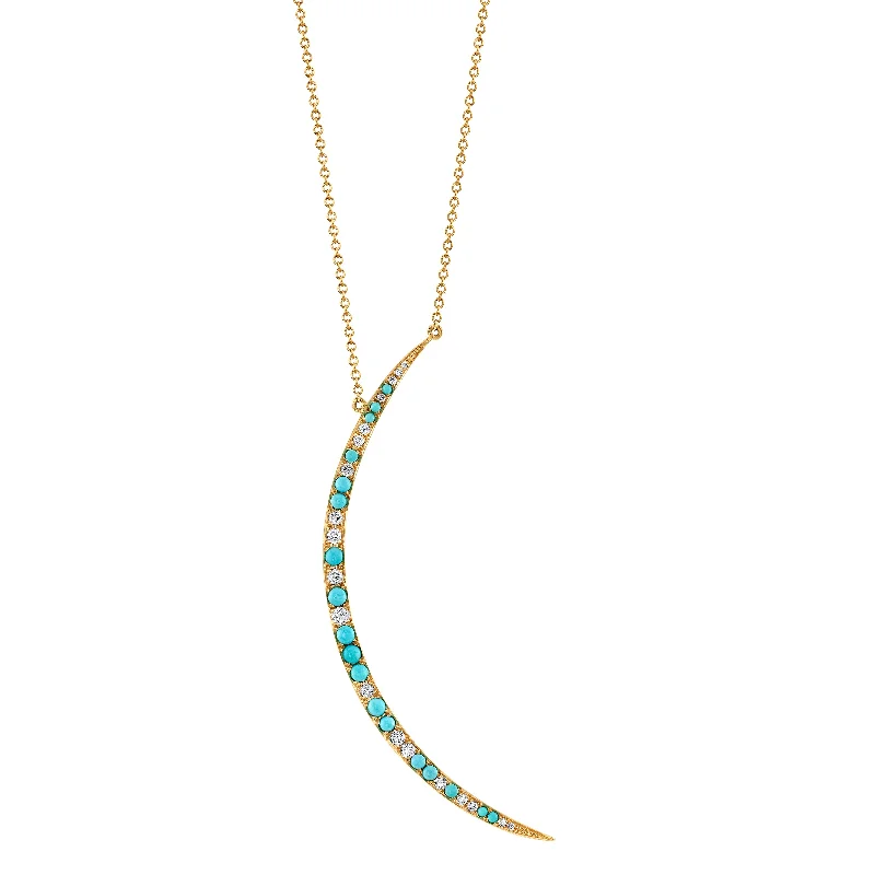 Ladies necklaces geometric shapes-Turquoise Diamond Crescent Moon Necklace