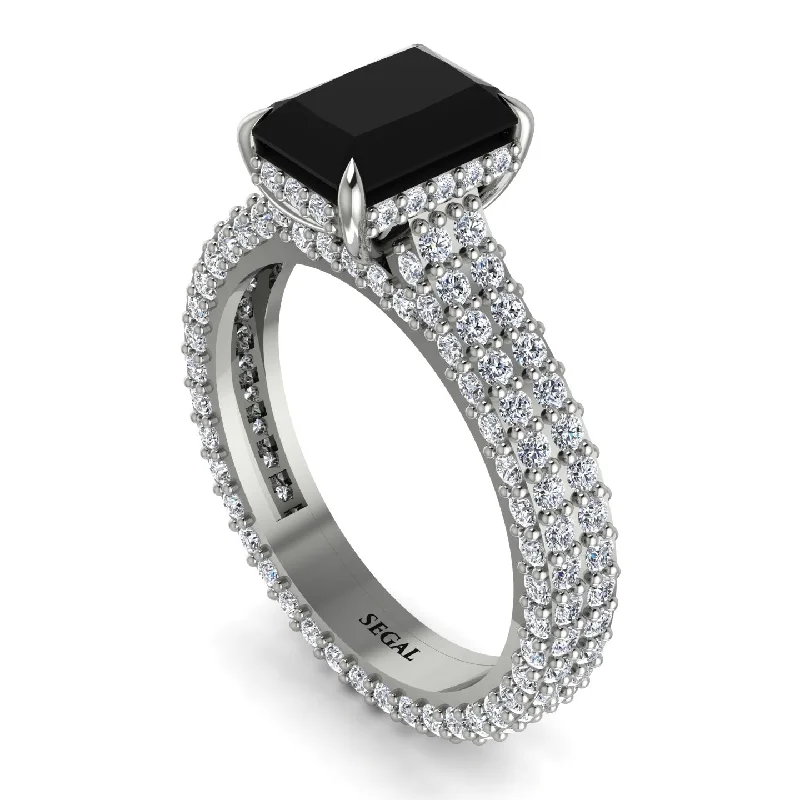 Ladies engagement rings solitaire stones-Radiant Cut Black Diamond Pave Engagement Ring - Kenzie No. 9