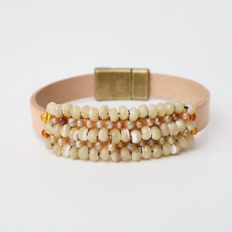 Ladies bracelets sentimental value-Mother of Pearl with Amber Trim & Yellow Zircon Bracelet