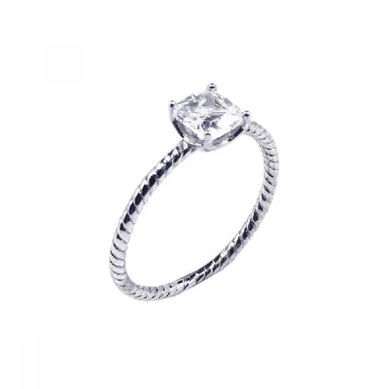 Ladies rings luxurious designs-Silver 925 Rhodium Plated Solitaire CZ Cable Ring - STR00368