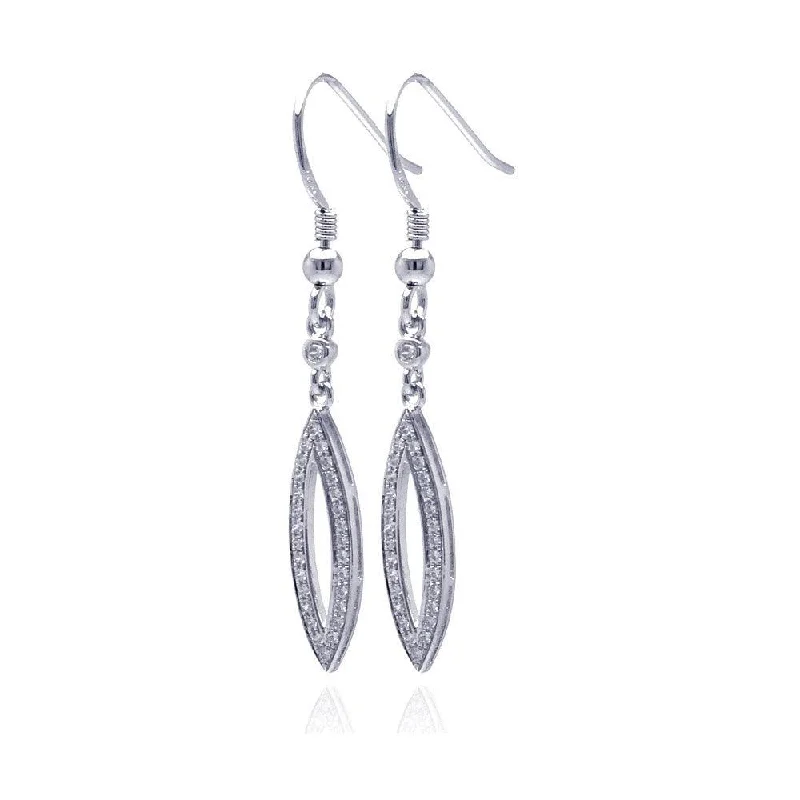 Ladies earrings casual vibes-Silver 925 Rhodium Plated Micro Pave Clear Open Marquis CZ Dangling Hook Earrings - ACE00038