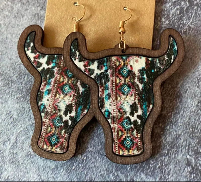 Ladies earrings European flair-Wooden Cow Drop Earrings