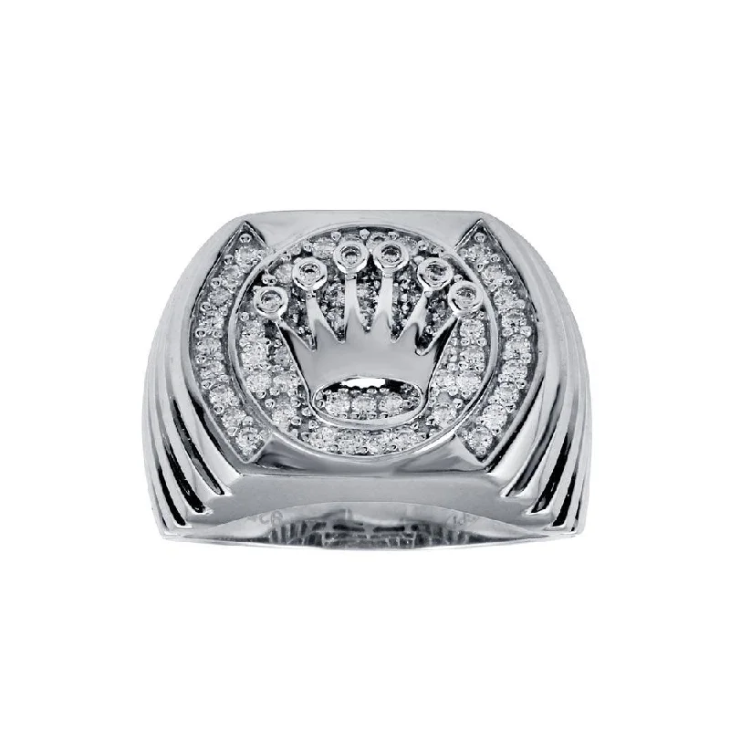 Ladies rings online shopping-Rhodium Plated 925 Sterling Silver Crown Disc Ring - GMR00313