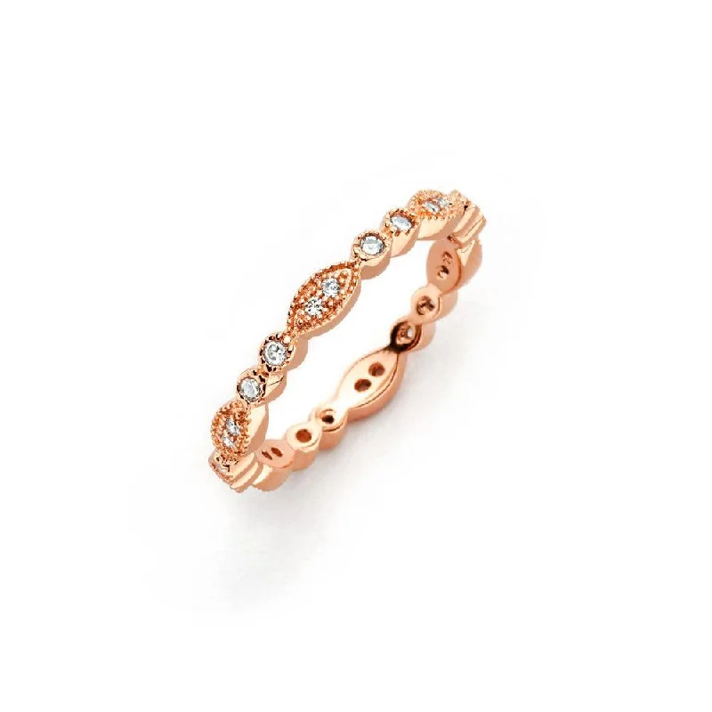 Ladies rings office styles-Silver 925 Rose Gold Plated Clear Round and Marquise CZ Stackable Eternity Ring - BGR00537RGP