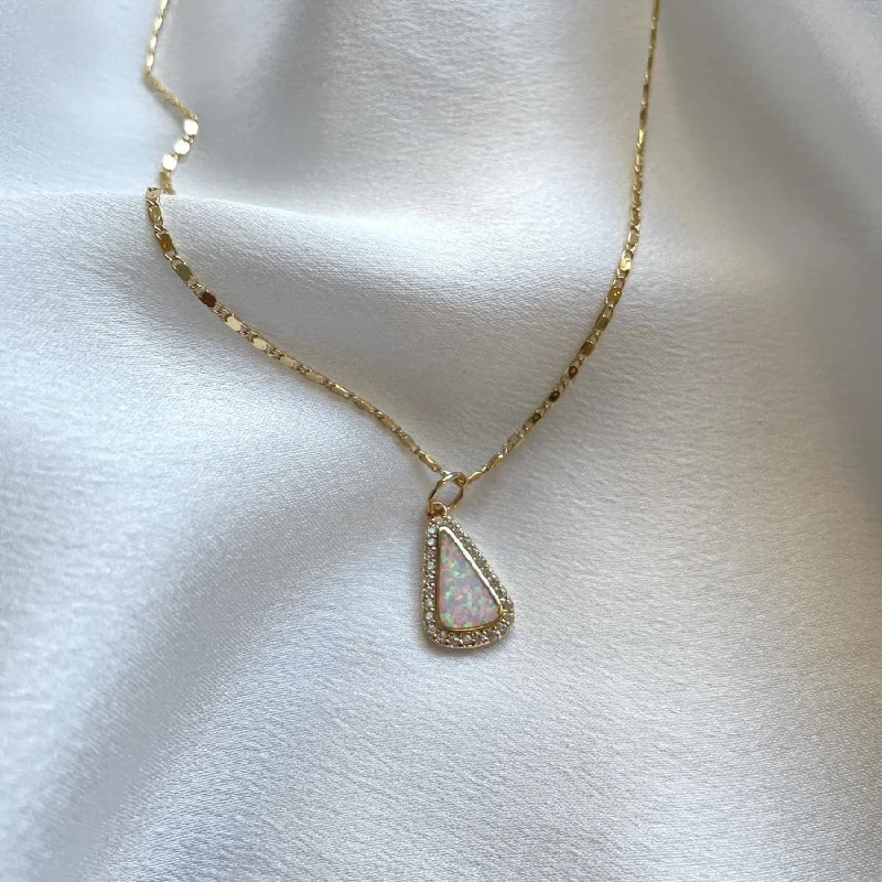 Ladies necklaces bridal essentials-White Opal Teardrop Pendant Necklace