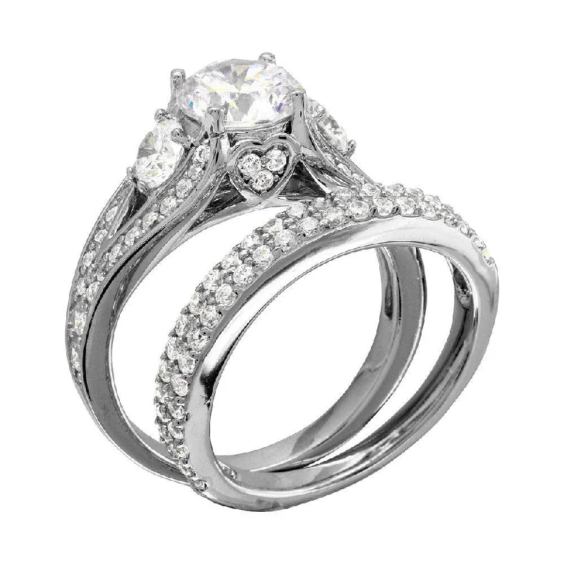 Ladies rings silver finishes-Rhodium Plated 925 Sterling Silver CZ Bridal Ring - GMR00203