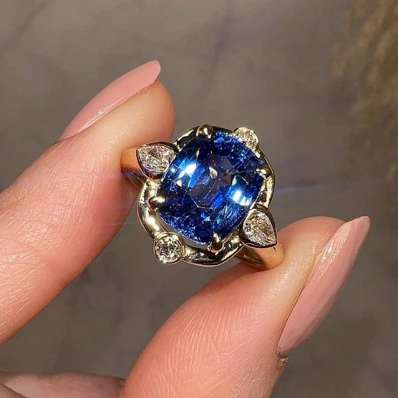 Ladies engagement rings vintage charm-"Miranda" Art Deco Star Blue Cushion Cut Diamond Engagement Ring