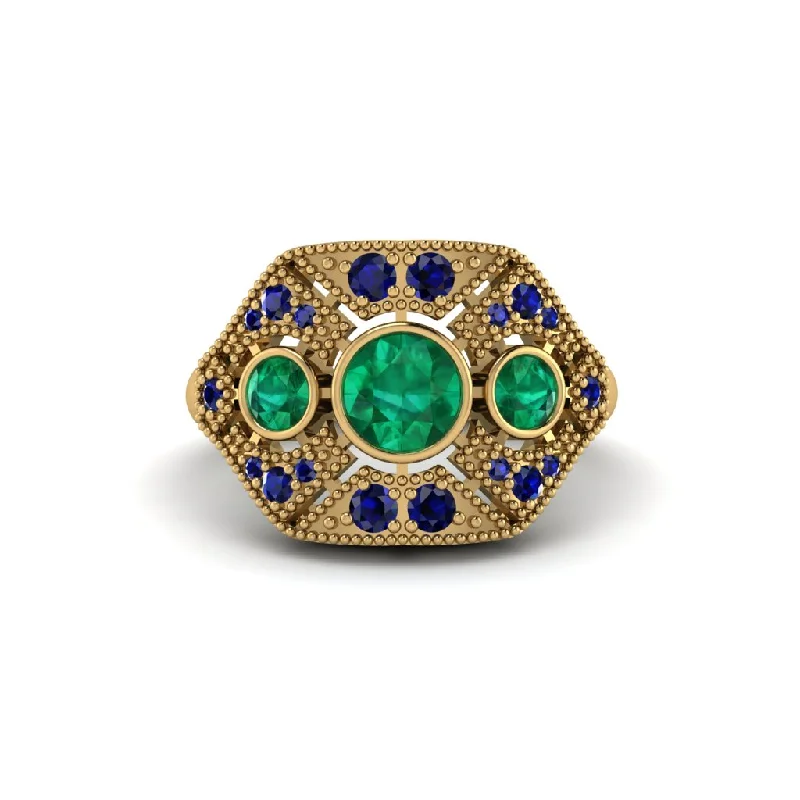 Ladies engagement rings ethical sourcing-Emerald Art Deco Geometric Engagement Ring - Haven No. 64