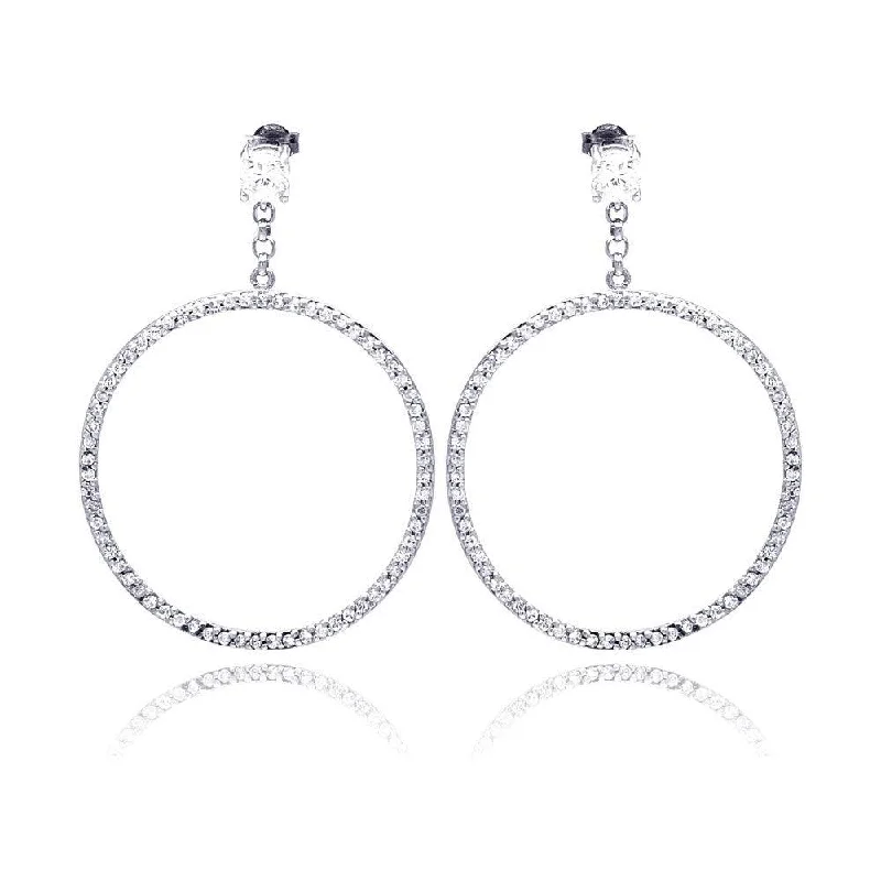 Ladies earrings custom options-Clearance-Silver 925 Rhodium Plated Round CZ Dangling Earrings - STE00510