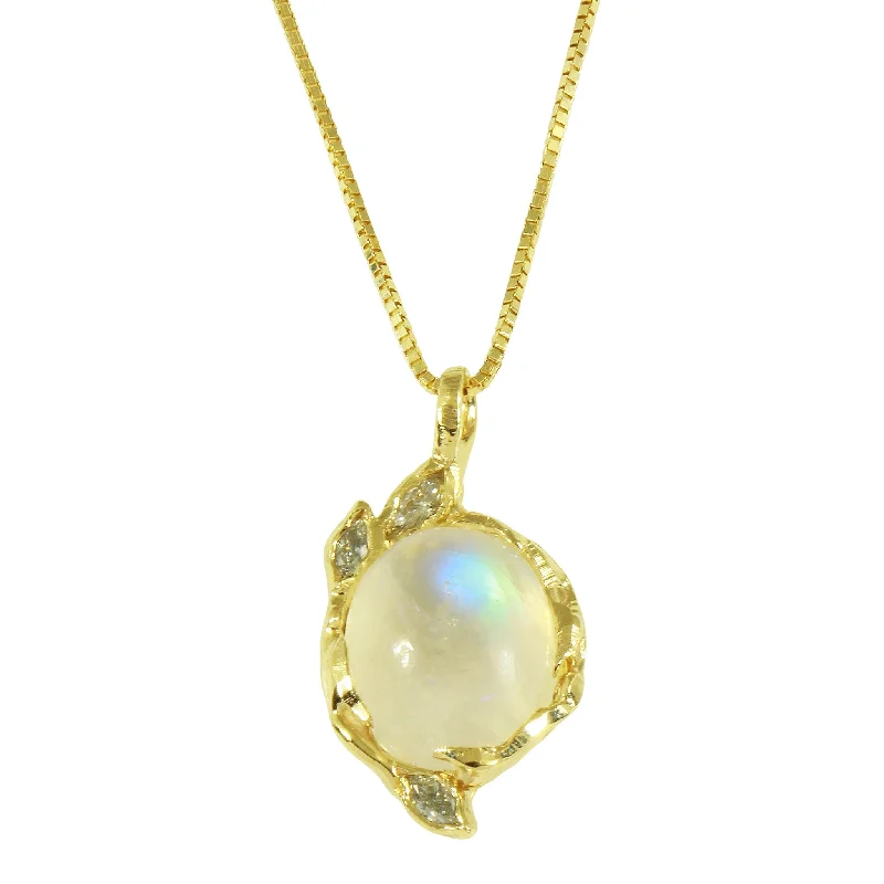 Ladies necklaces youthful charm-Oval Moonstone with Diamond Petals Necklace