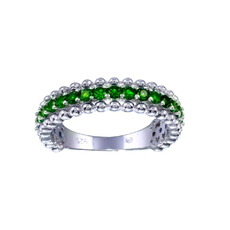 Ladies rings minimalist charm-Rhodium Plated 925 Sterling Silver Green CZ Ring - BGR01318GRN