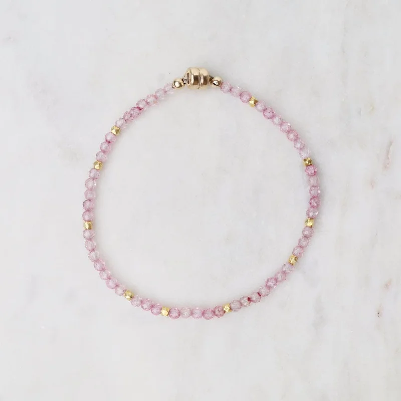 Ladies bracelets custom options-Single Strand Pink Topaz Magnetic Bracelet