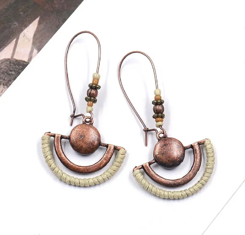 Ladies earrings limited editions-Vintage Semicircle Copper Dangle Earrings