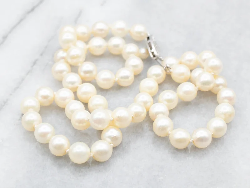 Ladies necklaces punk vibes-Vintage Saltwater Pearl Necklace with Pearl on Clasp