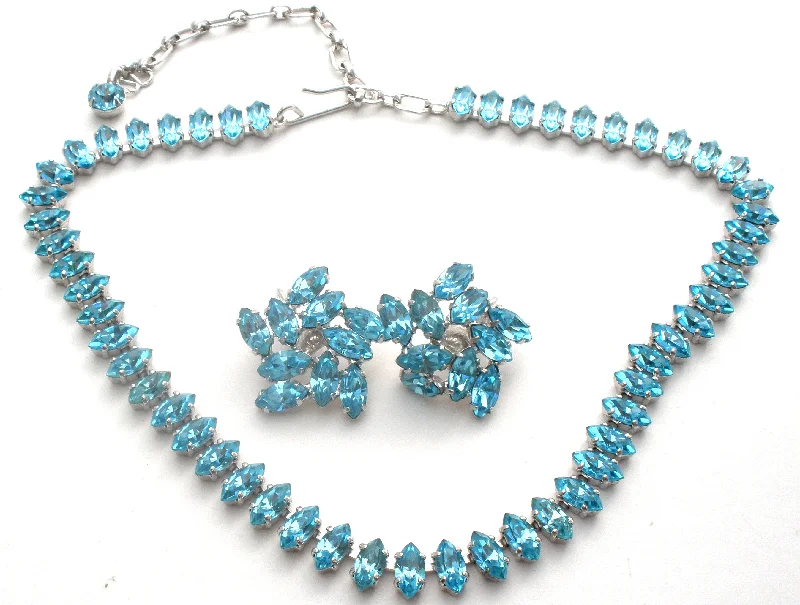 Ladies necklaces budget picks-B David Blue Rhinestone Necklace Set Vintage