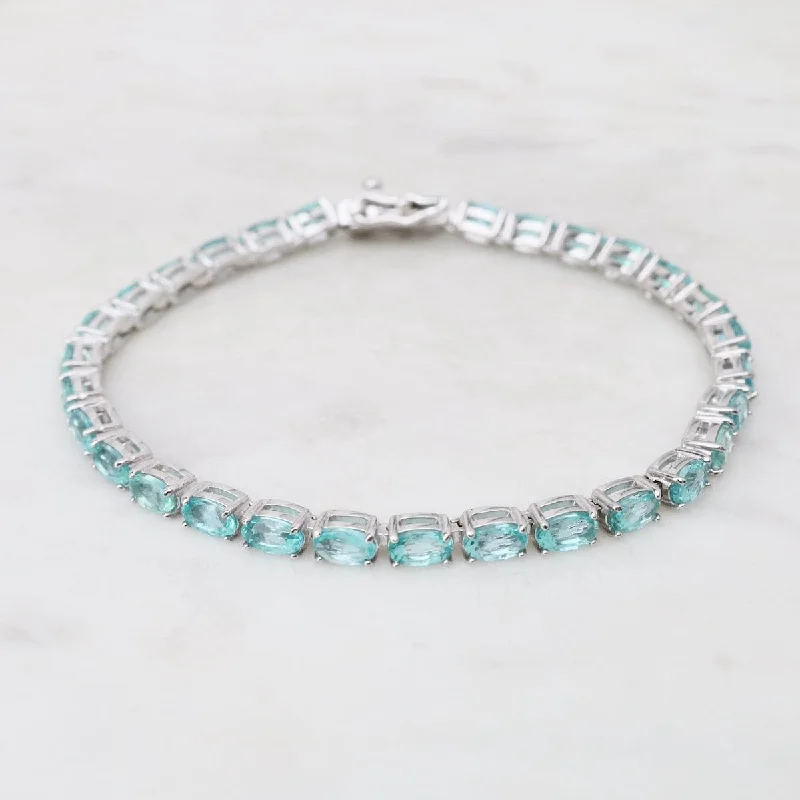 Ladies bracelets memory keepsakes-Oval Blue-Green Apatite Tennis Bracelet