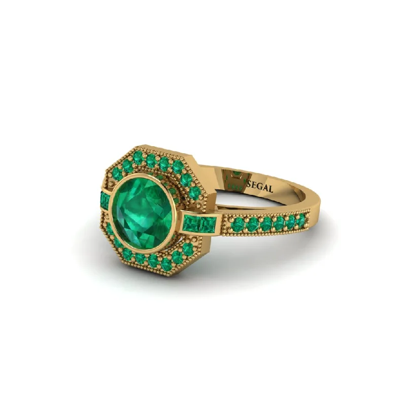 Ladies engagement rings proposal gifts-Emerald Octagon Halo Engagement Ring - Leia No. 19