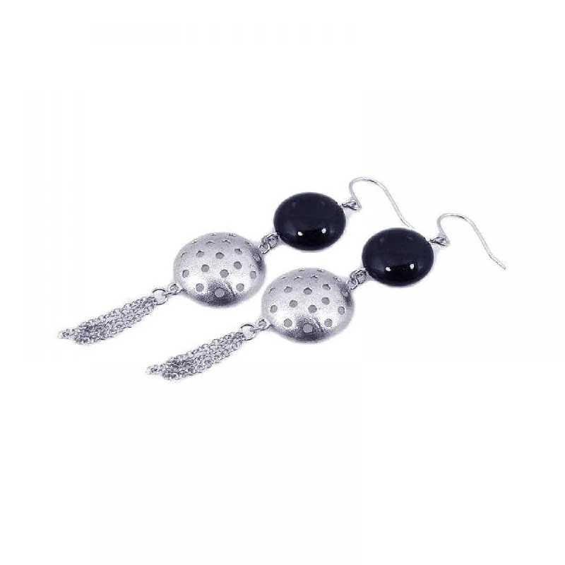 Ladies earrings latest styles-Clearance-Silver 925 Rhodium Plated Round Half Golf Ball CZ Dangling Wire Multi Strand Hook Earrings - STE00535