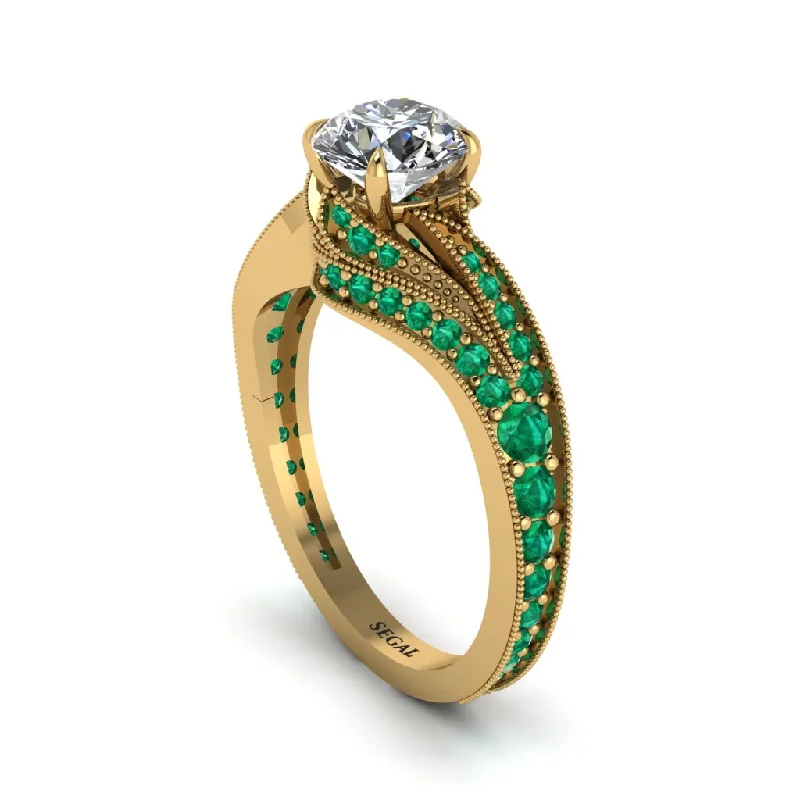 Ladies engagement rings punk vibes-Emerald 14K Gold Pave Engagement Ring - Magnolia No. 16