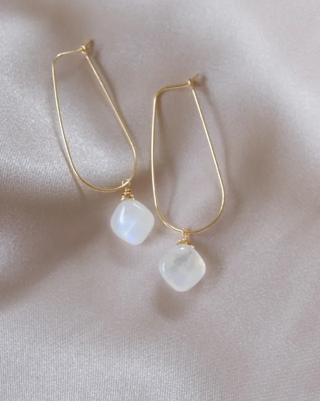 Ladies earrings gold-plated-Moonstone U Hoop Earrings